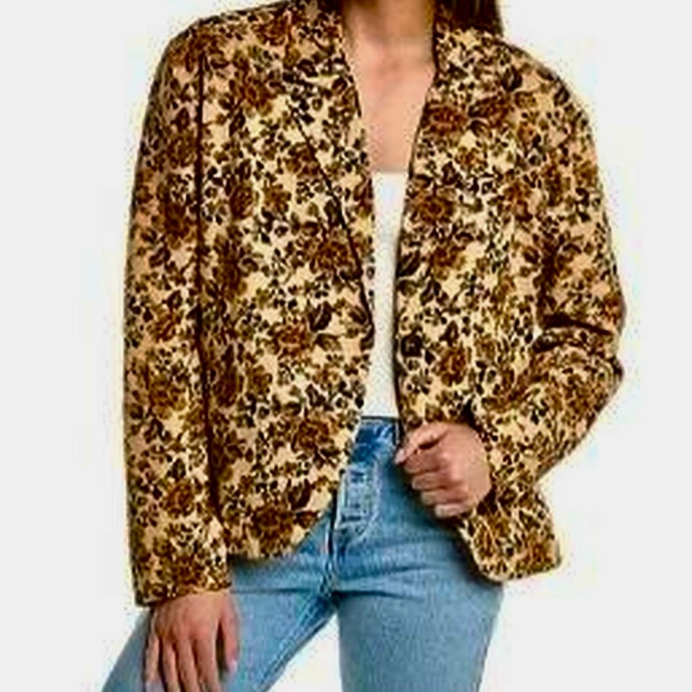 Free People Vintage Floral Blazer Jacket - Brown & Cream